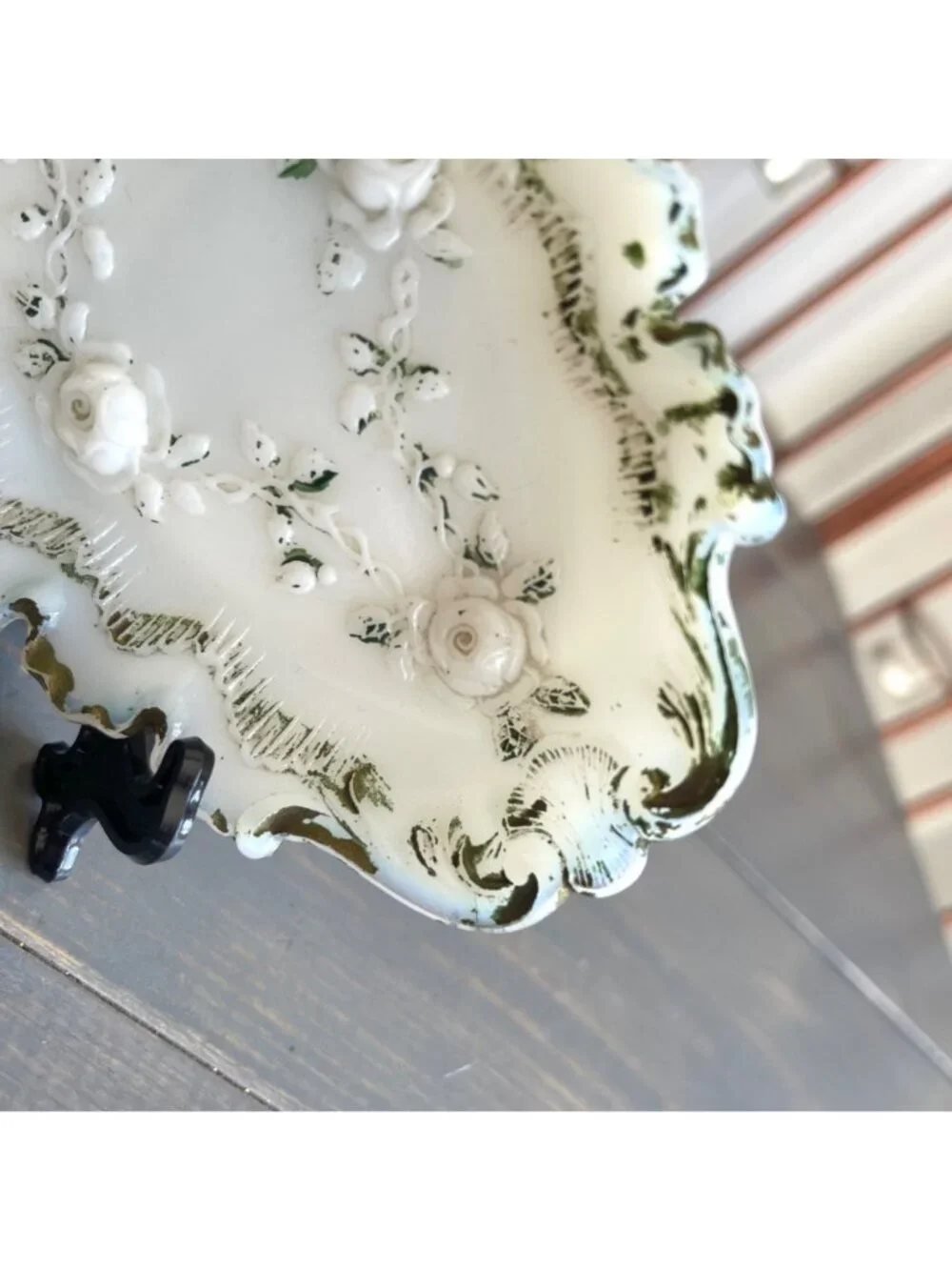 Antique Late 1800s Victorian Vanity Tray White Opaque Milk Glass Scalloped Edges
